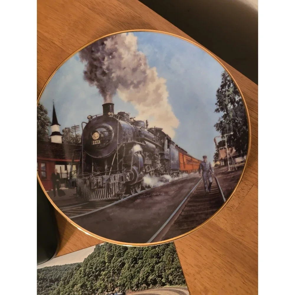 Vintage Railroadiana Collector Lot: SunsOut Puzzle, B&W Photo, Plate, Spike &...